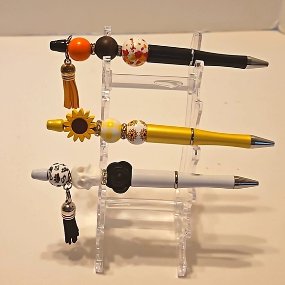 Hand Crafted beaded pens Set of 3 holiday motif handmade halloween fall floral - Picture 14 of 17